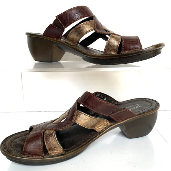 Josef Seibel European Comfort Shoe Gold/Brown Chunk Heel Slip On Size 40 - Picture 2 of 5